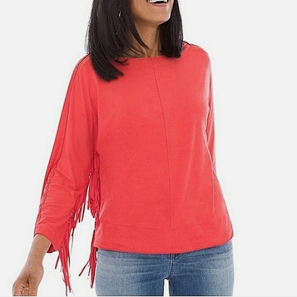 Chico's faux seude orange fringe top 3 XL 16 - Picture 4 of 12